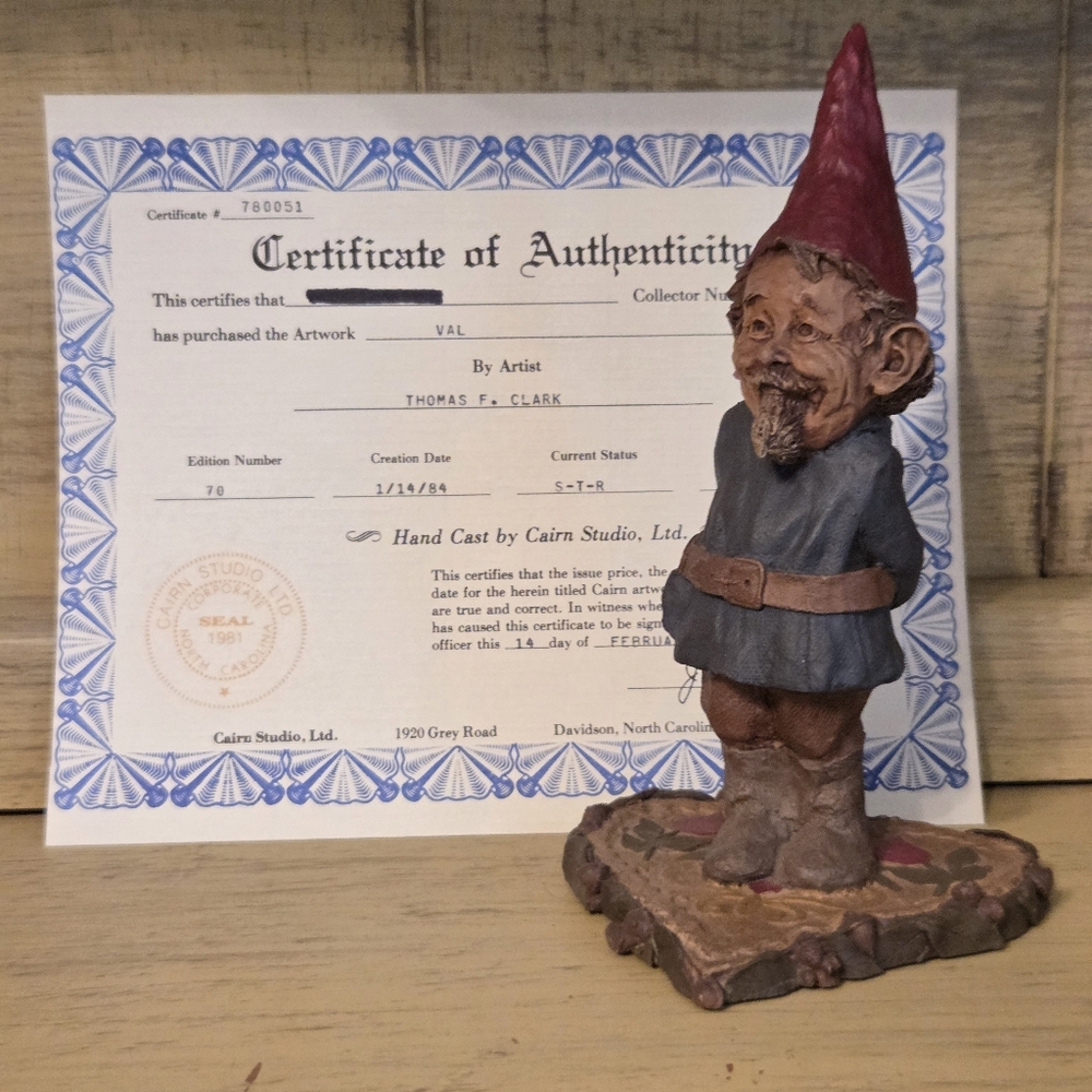 Vtg Tom Clark Gnome Valentine “Val” 1984 Retired w/ COA Edition #70